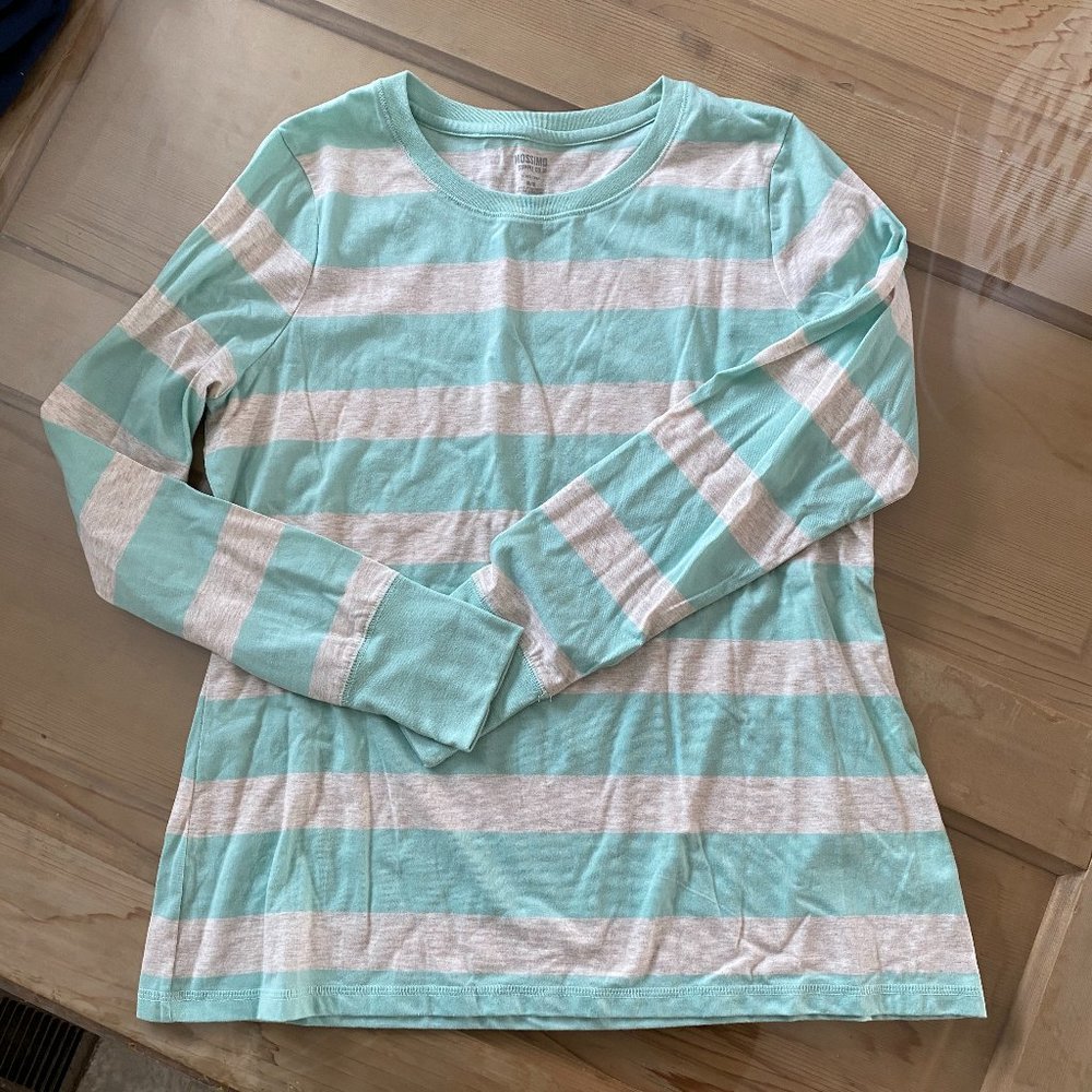 NEW Light Turquoise & Oatmeal Color Long Sleeve Top